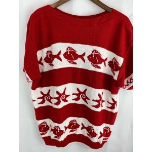 Vintage Knitmakers size 18 Women’s Red White Nautical Short Sleeve Sweater